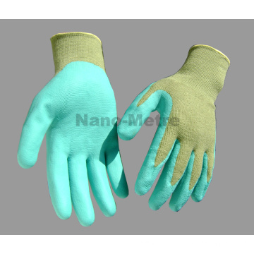 NMSAFETY 13 gauge green polyester liner coated green water PU on palm gloves